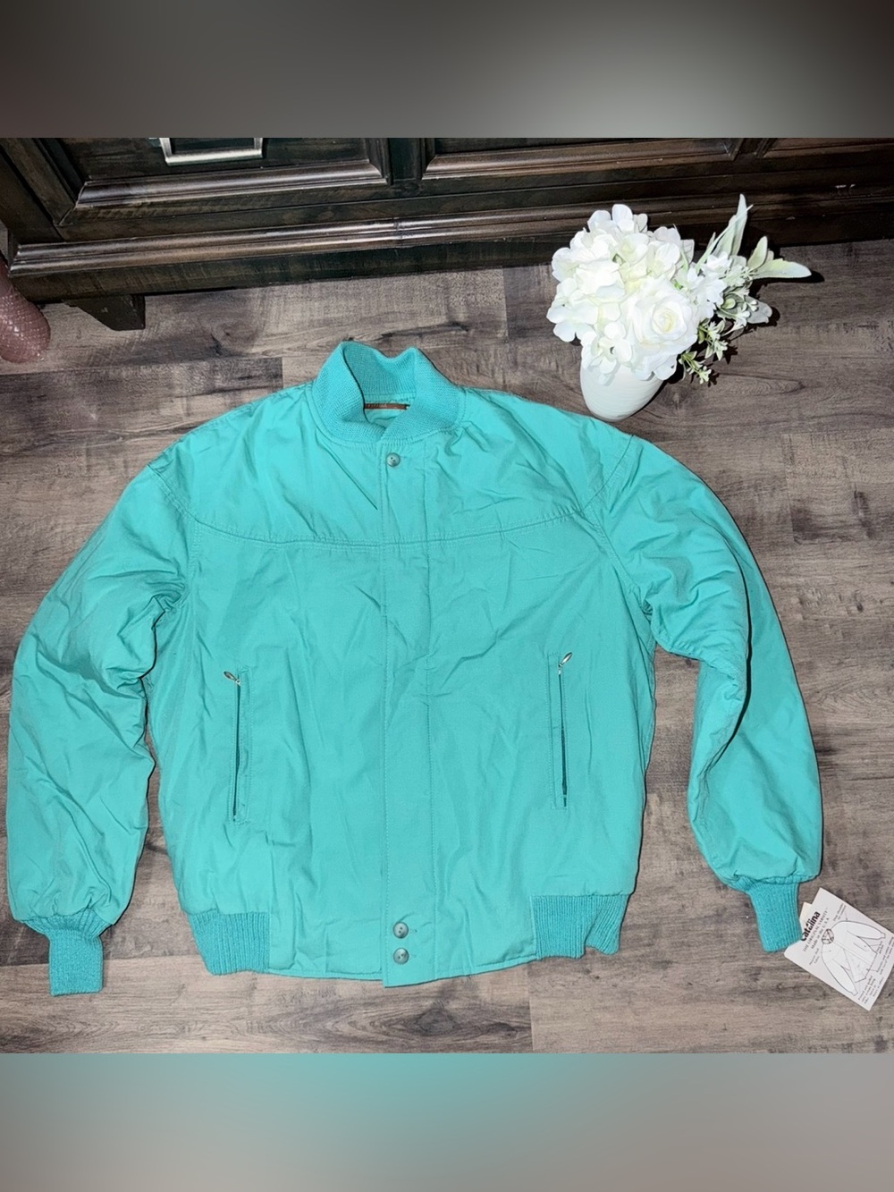 Vintage Catalina The Original Varsity Teal Casual Bomber Jacket with Ribbed Trim